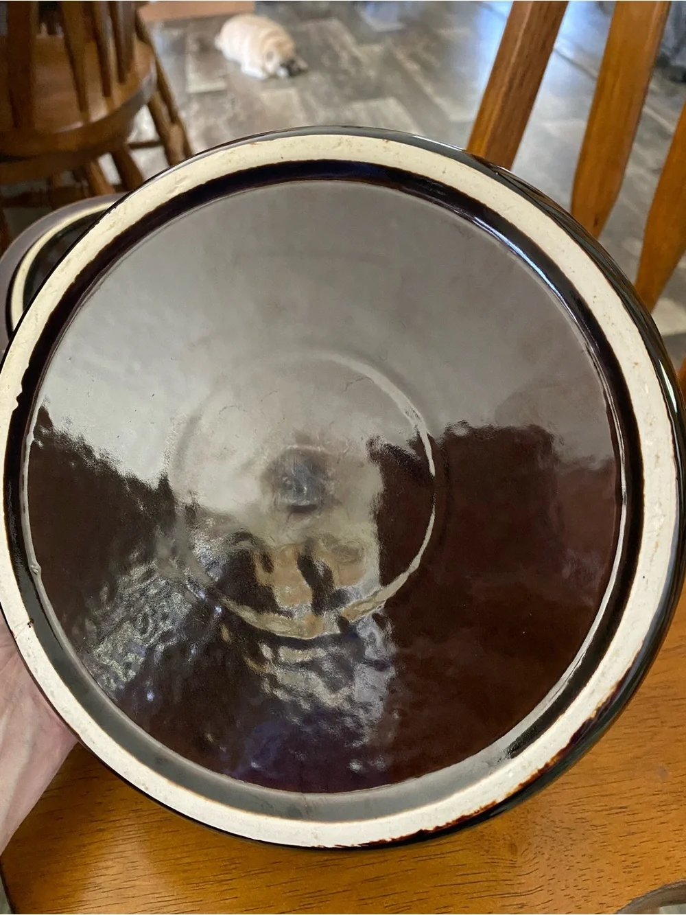 Stoneware Covered Casserole Dish in Drip Glaze Brown with Decorative Knob